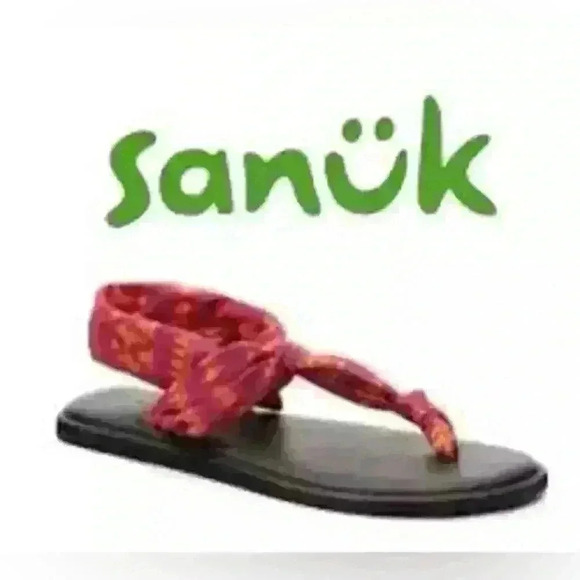 Sanuk Yoga- Ella Sling Sandals in Purple and Orange Print - Women's 8 Comfort - Picture 1 of 8